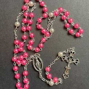 Handmade Hot Pink Glass Pearl Rosary